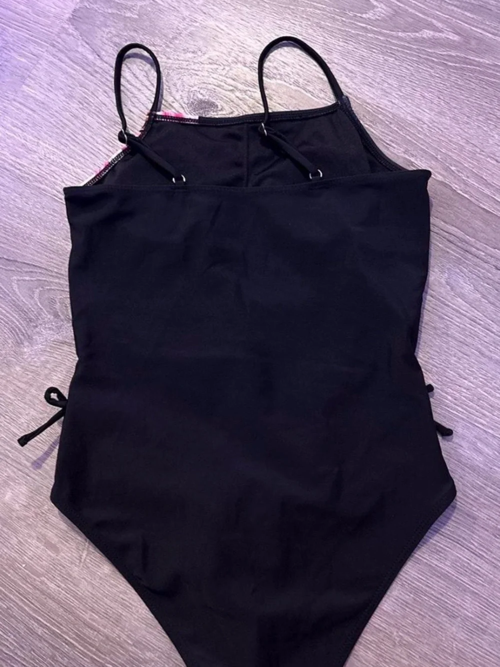 SHEIN Black One-Piece Swimsuit with Pink Floral Lilies